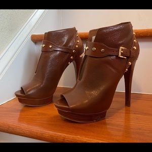 Michael Kors brown ankle boots with gold studs